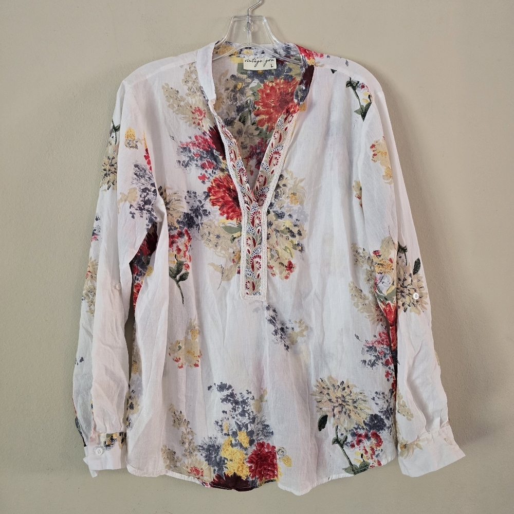 Vintage Goa Shirt White multicolor Size Large‎